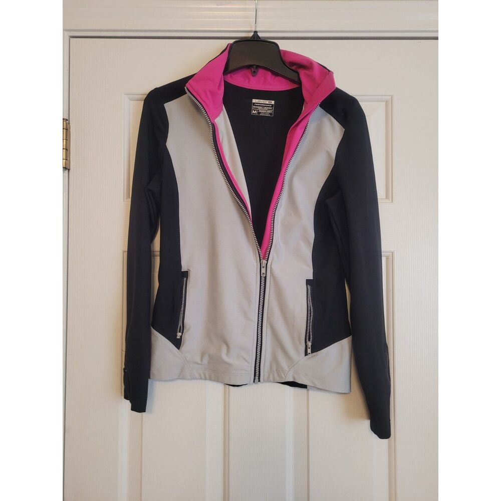 Layer 8 Performance Women's Full Zip Jacket Size M Black Gray Pink QWICK-DRY